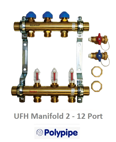 UFH Manifold 4 Port 15mm Brass Pushfit