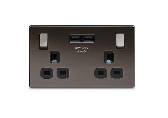 Bg Scr.Less USB-Skt 2g 13a Dp BNickle FBN22U3B