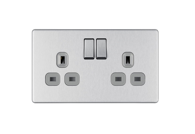 Bg Scr.Less Socket 2g 13a Dp BruSteel FBS22G