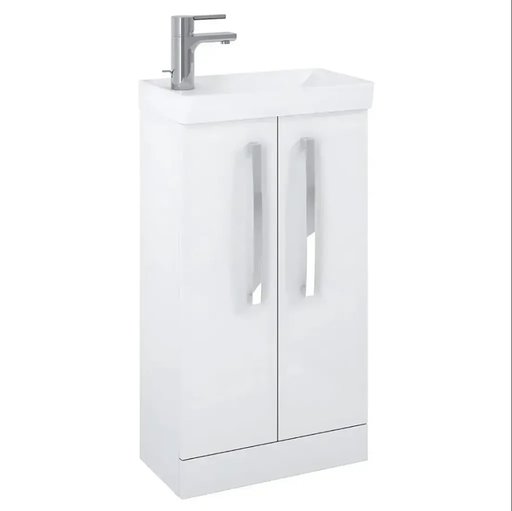 [4745Aq.F07886] Aqua 455 Basin+Unit Floor 2Dr Wh/Gloss