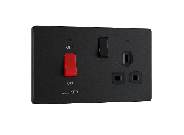 [25BVMB.57] Evolve Cooker Sw+Socket.Neo Matt Black 	PCDMB70B-01
