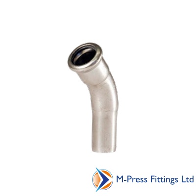 M Press SS 22mm Spigot Elbow 45' 122402222