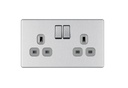 Bg Scr.Less Socket 2g 13a Dp BruSteel FBS22G