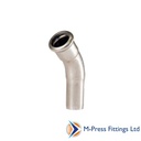 M Press SS 15mm Spigot Elbow 45' 122401515