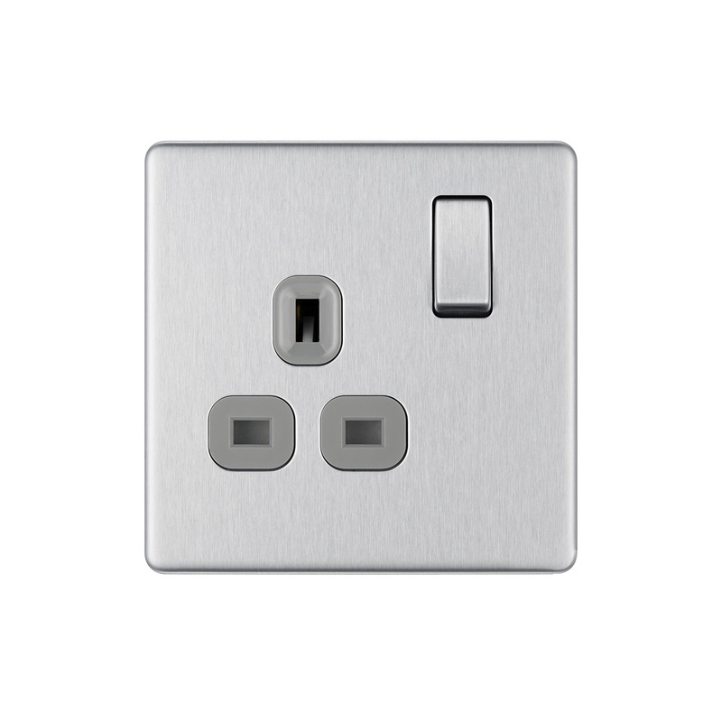 Bg Scr.Less Socket 1g 13a Dp BruSteel FBS21G