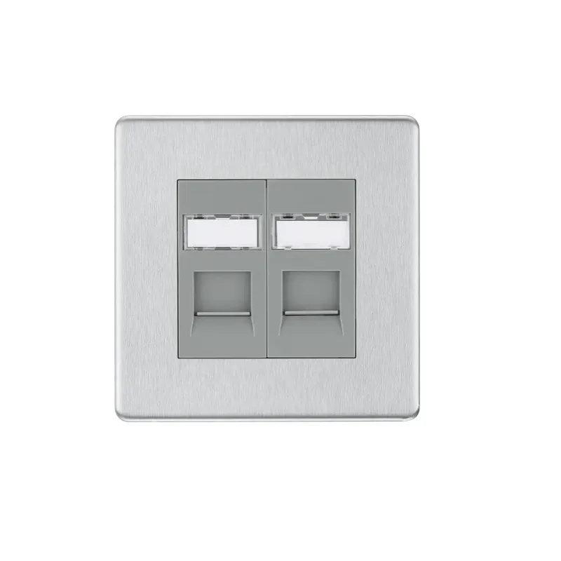 Bg Scr.Less 2g RJ45 Cat5 BruSteel FBSRJ452-01