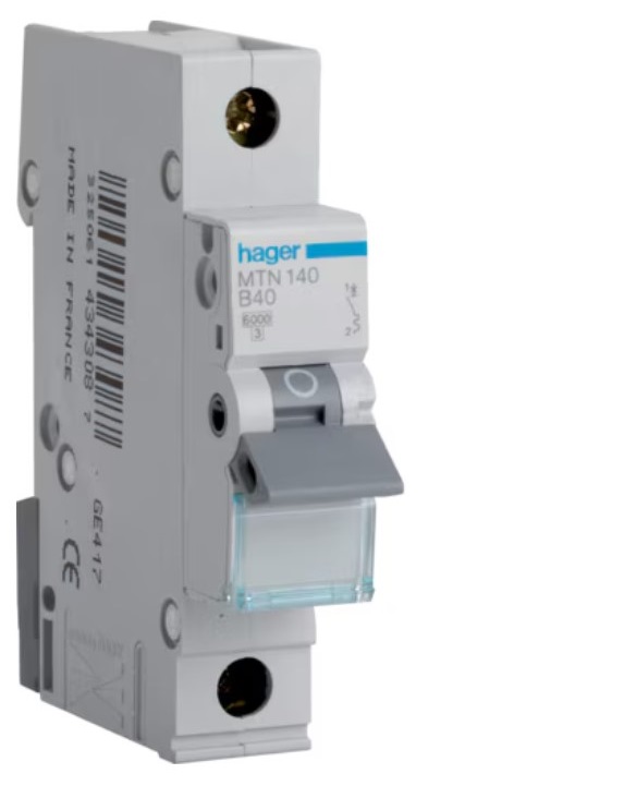 Hager MCB 40A B curve 6ka