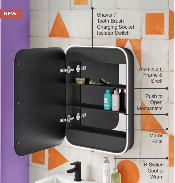 Lux60 600 Mirror Cab Black Frame