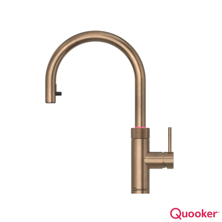 [34Q3.FLEX3.PB] Quooker Tap *3In1* Round Patinated Brass Flex   PullOut  -Tap + PRO3-EQ B tank