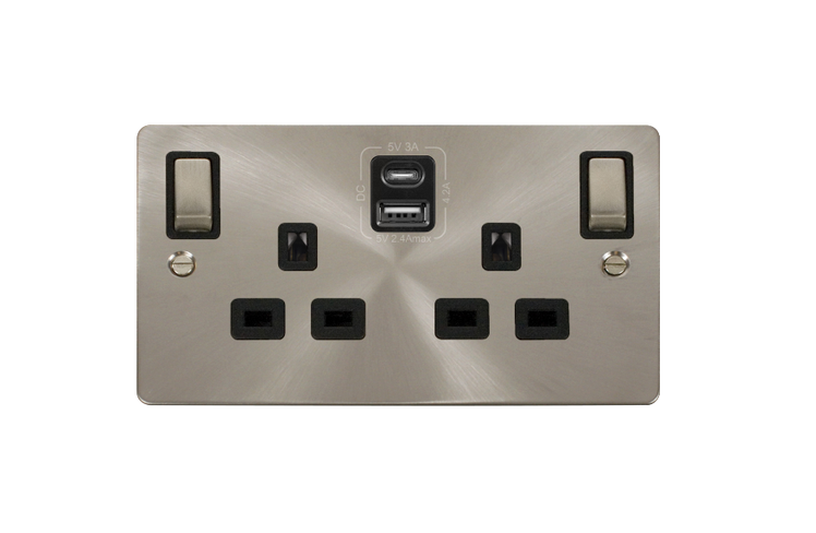 USB-Skt Fast C-type 2g 13a Def StBruBLk FPBS586BK