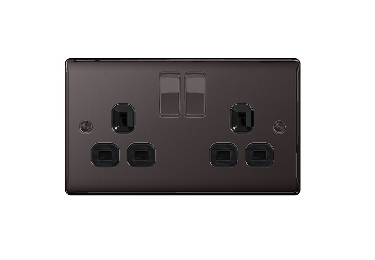 Socket 2g 13a Dp Bg BLK-Nick Raisd NBN22B