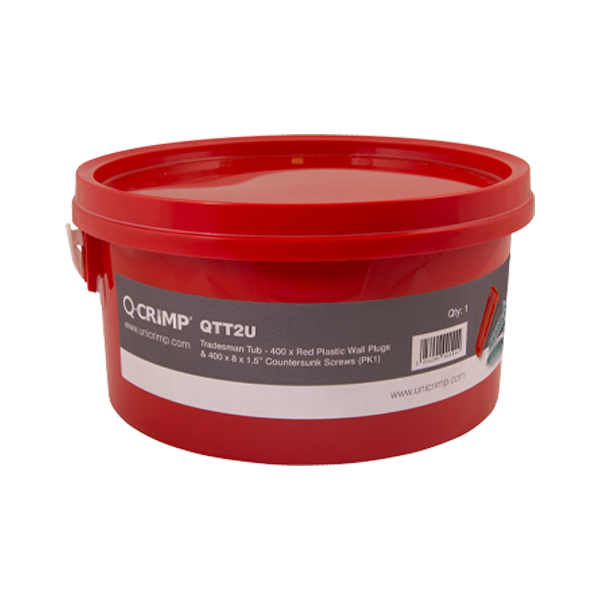 [81PL5.tub] Trade Tub Red Plugs & 8x11/2 Screws 400pc   QTT2U Rawl