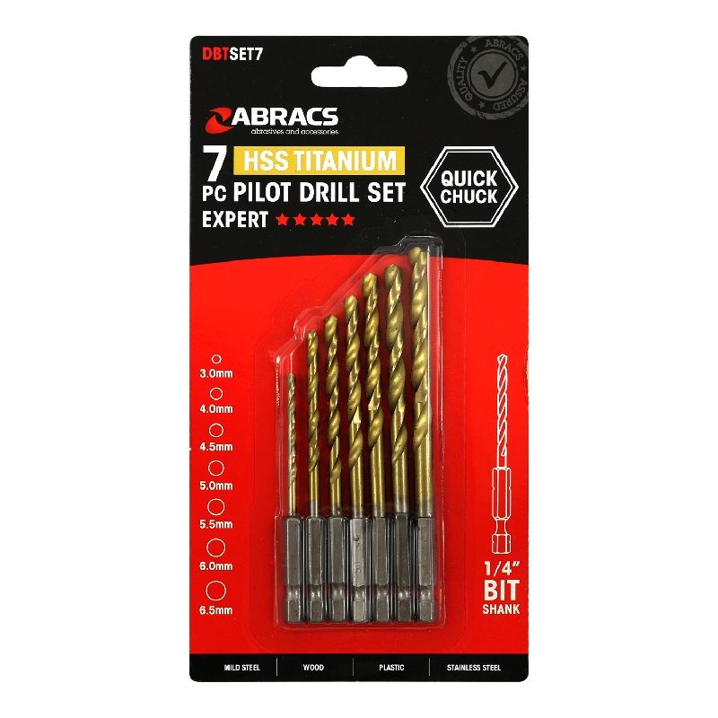 HSS TITANIUM PILOT DRILL BIT SET 7pce DBTSET7