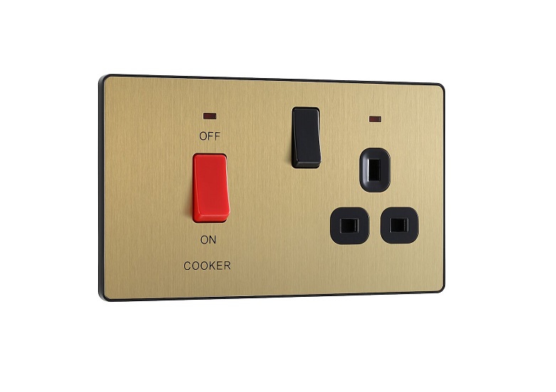 [25BVSBr.57] Evolve Cooker Sw+Socket.Neo SatinBrass PCDSB70B-01