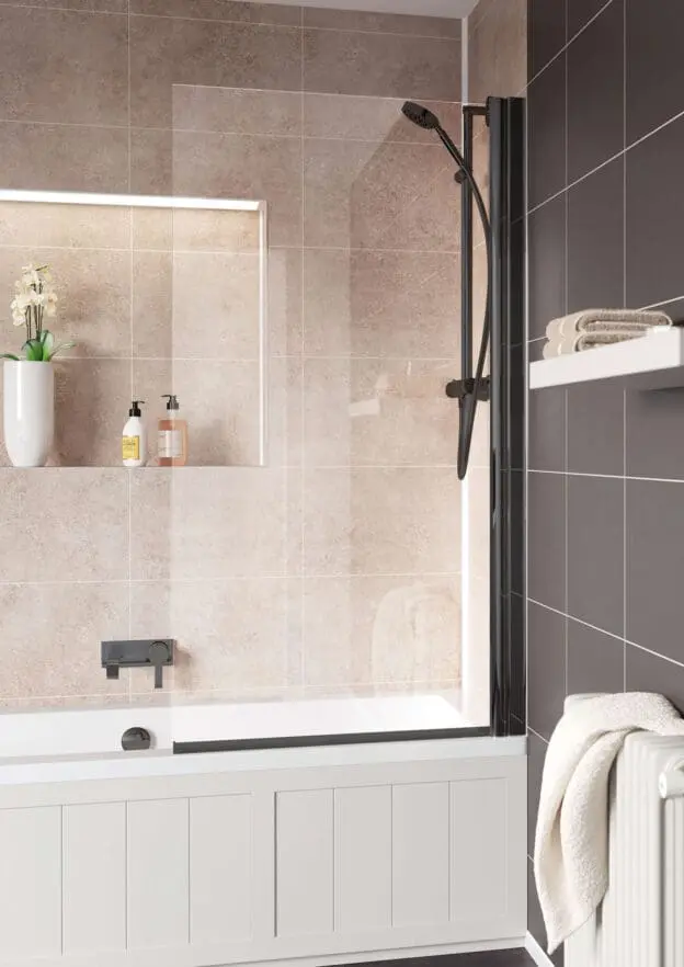 Wave Bath Screen 1 Panel 800mm Square ●Black ⫒07