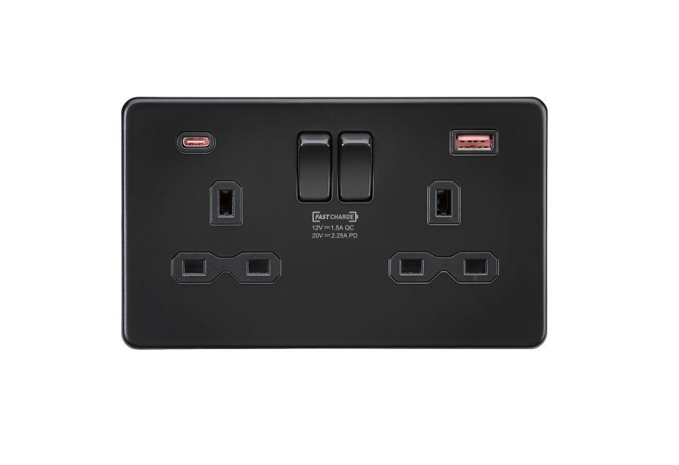 [25MLCMb.3c245] ML ScrLess Matt Black D.Skt+Fast Usb A+C 45w SFR9945MBB - New