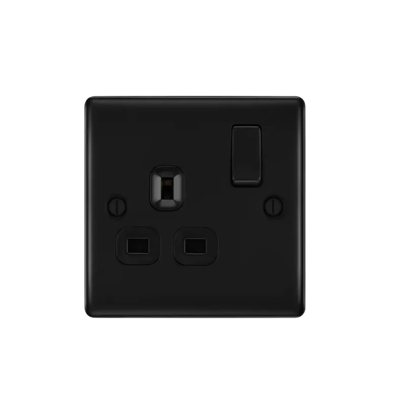 [25BDMbk.31b] Socket 1g 13a Dp Bg MattBlack Raisd NFB21B-01