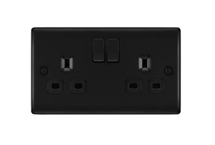 [25BDMbk.32] Socket 2g 13a Dp Bg MattBlack Raisd NFB22B-01